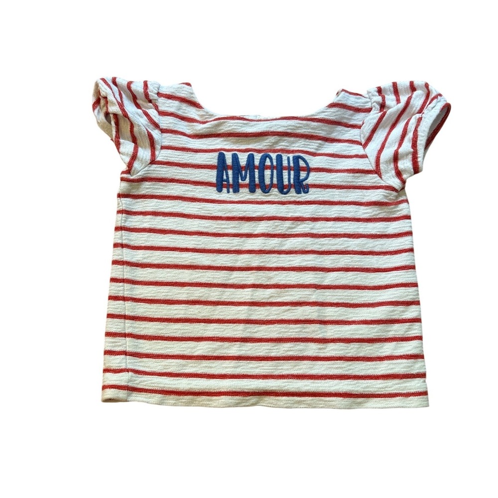 Janie and Jack Top Kids Red White Striped Amour Graphic Ruffle Sleeve‎ SIZE 2T